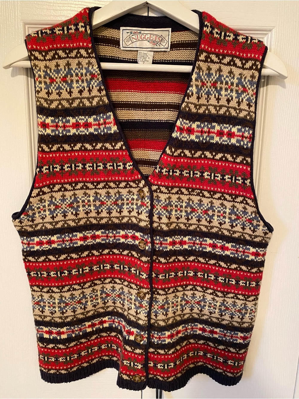 Nuggets Vintage 90’s Fair Isle Knit Button-Up Vest Cotton Ramie Y2K Size Large